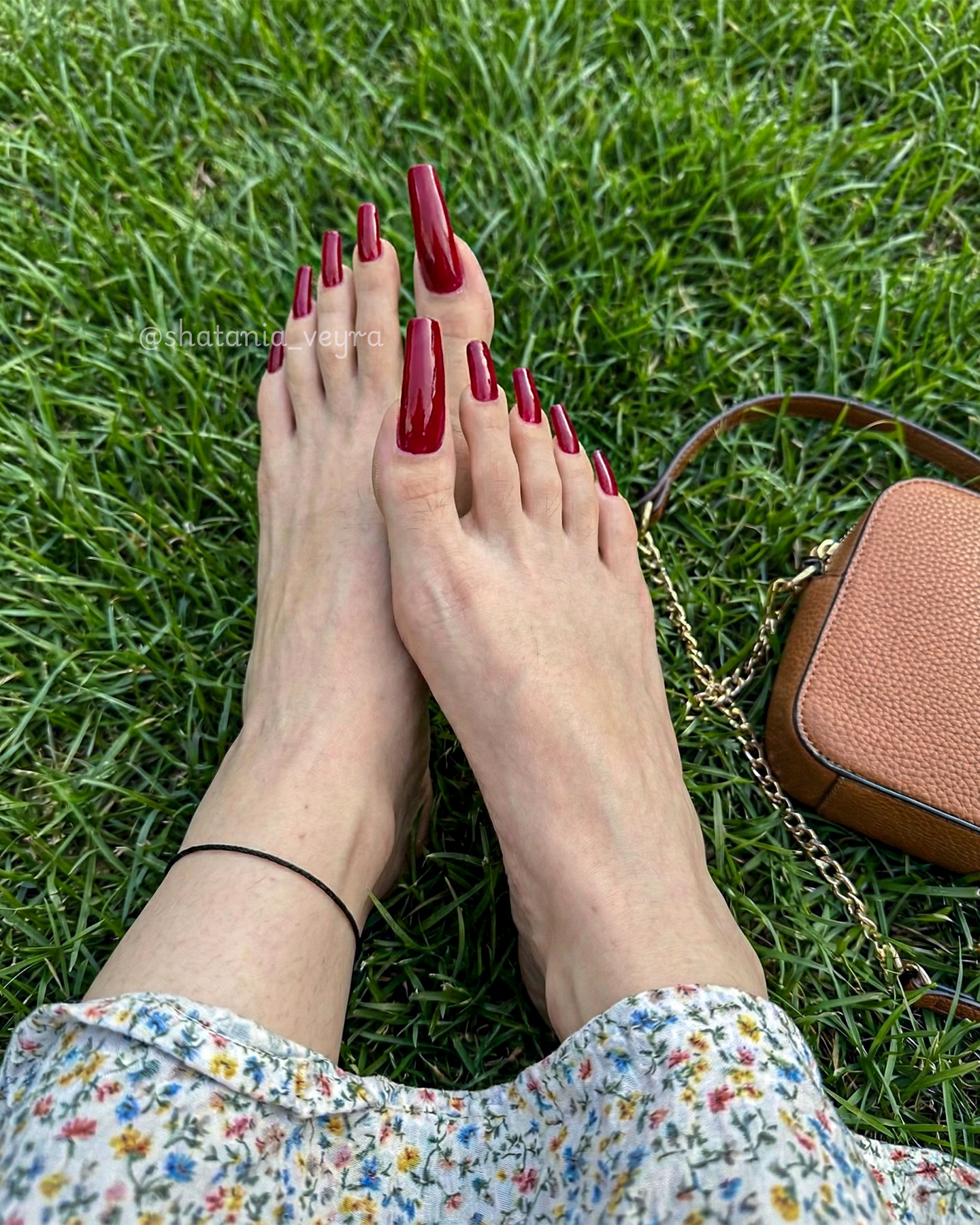 long toenails aesthetic sandal season — polished long toenails in open footwear